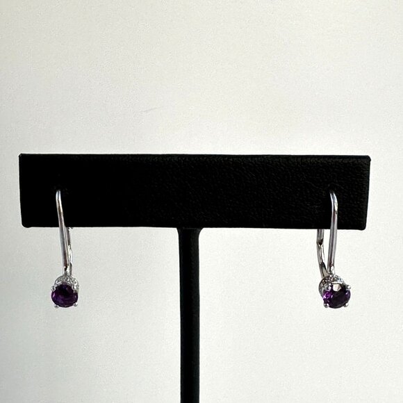 Sterling Silver Drop Earrings With Amethyst Stones For Pierced Ears 1" - Picture 10 of 11
